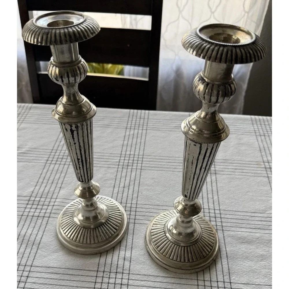 Pair of Indian Made Silver Plated Candle Holders 13